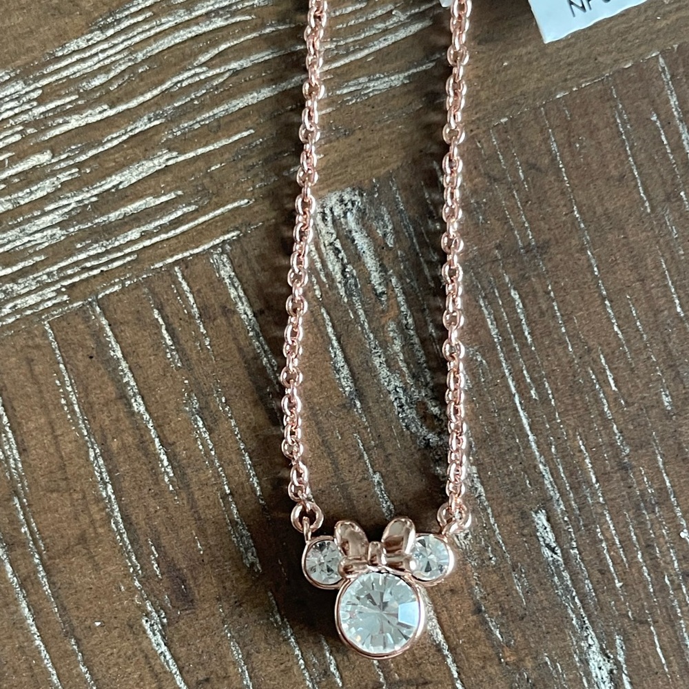 Disney's Minnie Mouse Rose Gold Tone Crystal Necklace